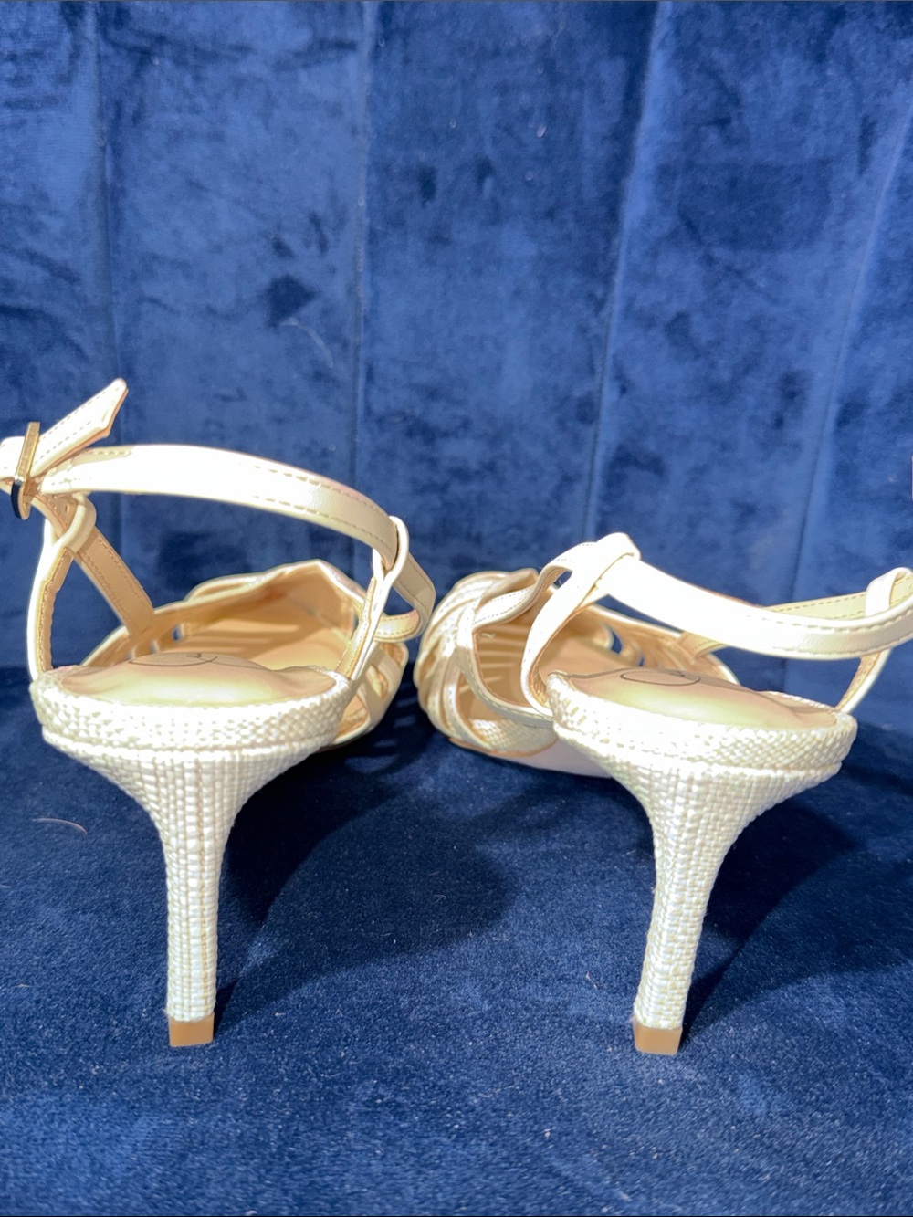 Jessica Simpson Cream Pointed Slingback Heels with Woven Toe - Picture 3 of 6